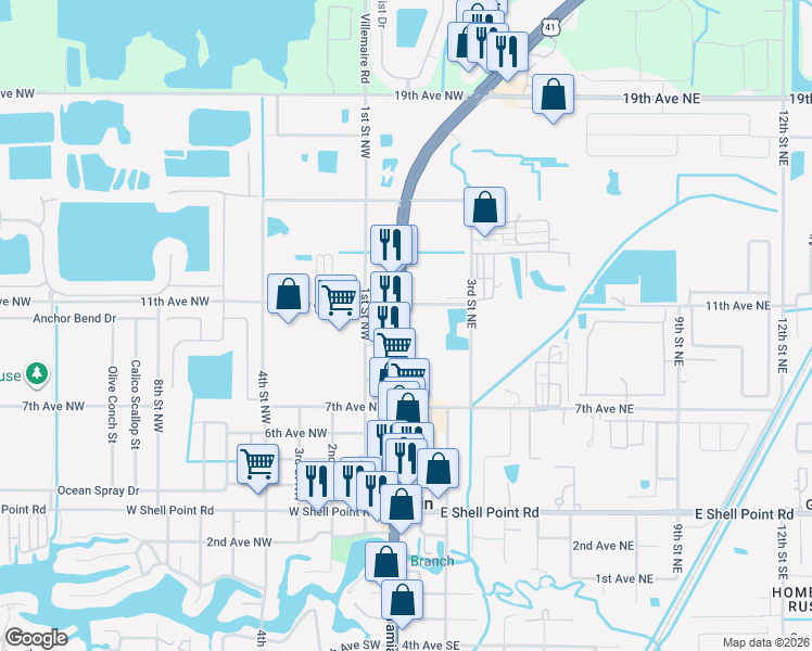 map of restaurants, bars, coffee shops, grocery stores, and more near 1023 U.S. 41 in Ruskin
