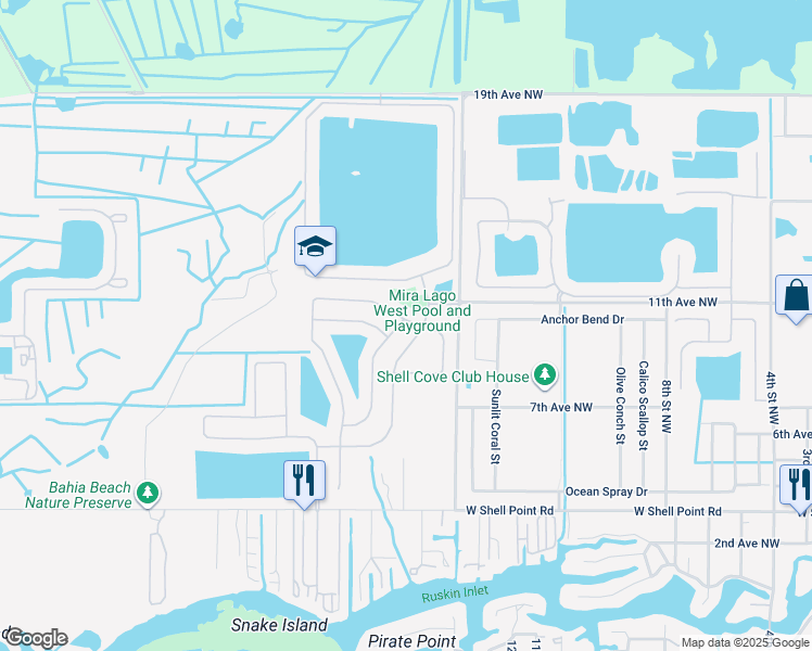 map of restaurants, bars, coffee shops, grocery stores, and more near 511 Stone Briar Drive in Ruskin