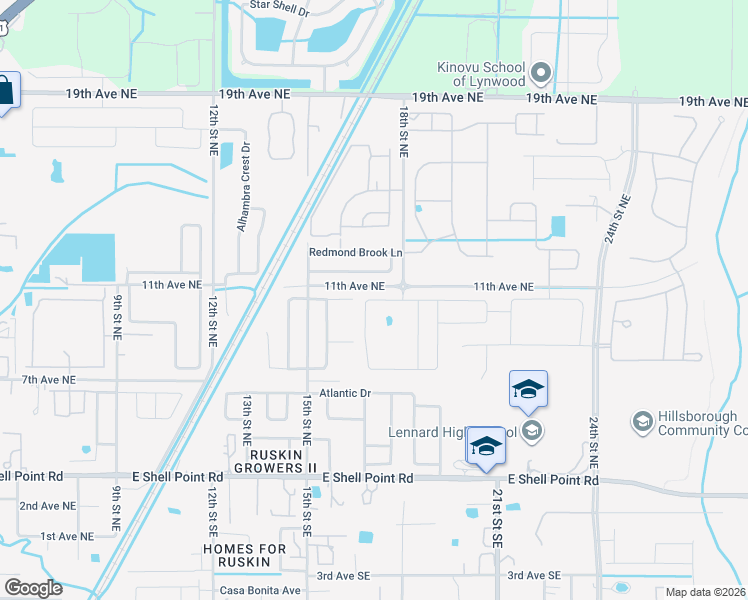 map of restaurants, bars, coffee shops, grocery stores, and more near 1774 Broad Winged Hawk Drive in Ruskin