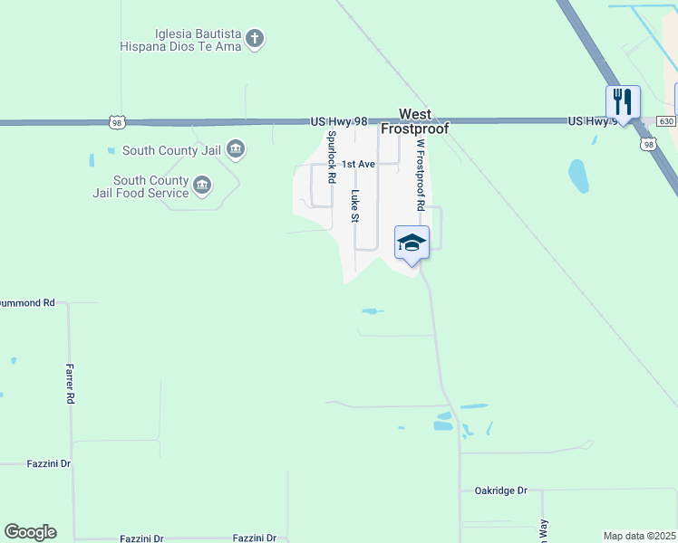 map of restaurants, bars, coffee shops, grocery stores, and more near 347 Luke Street in Frostproof