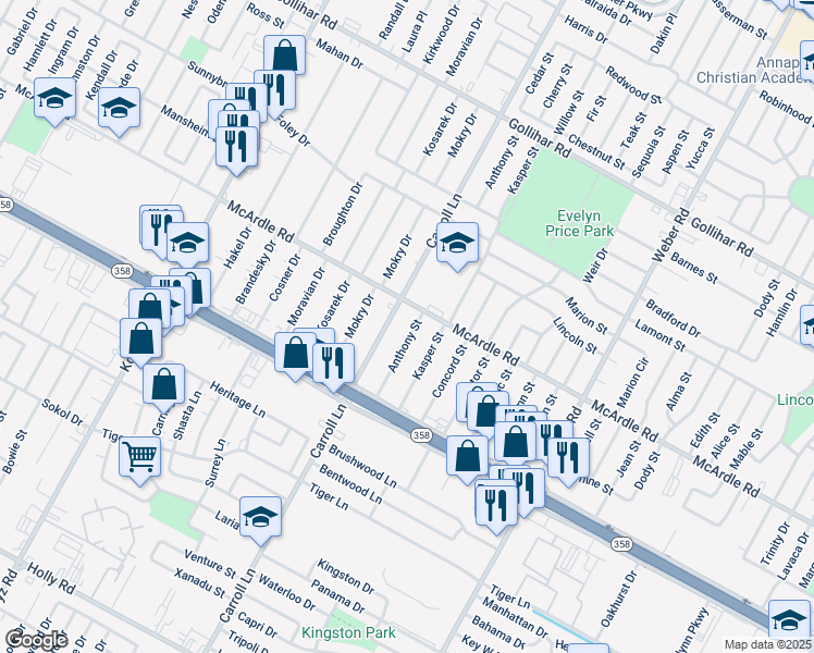 map of restaurants, bars, coffee shops, grocery stores, and more near 4922 Carroll Lane in Corpus Christi