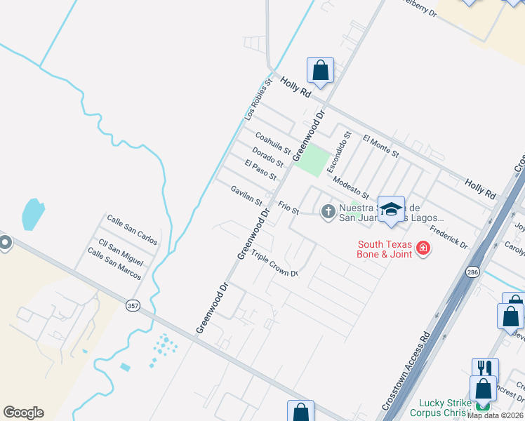 map of restaurants, bars, coffee shops, grocery stores, and more near 1525 Gavilan Street in Corpus Christi