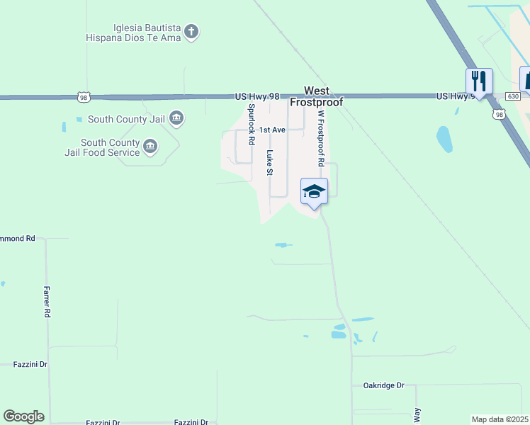 map of restaurants, bars, coffee shops, grocery stores, and more near 347 Luke Street in Frostproof