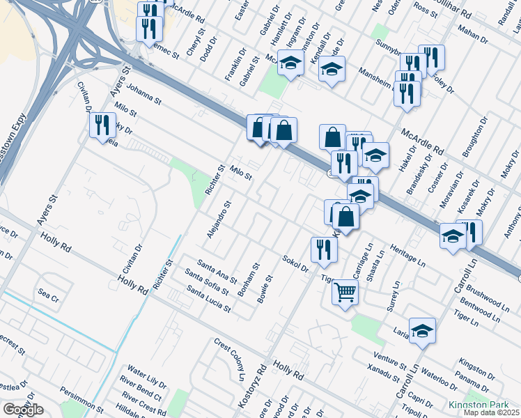 map of restaurants, bars, coffee shops, grocery stores, and more near 2917 Bexar Drive in Corpus Christi