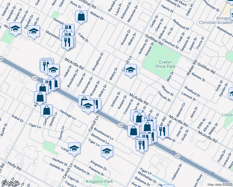 map of restaurants, bars, coffee shops, grocery stores, and more near 4922 Carroll Lane in Corpus Christi