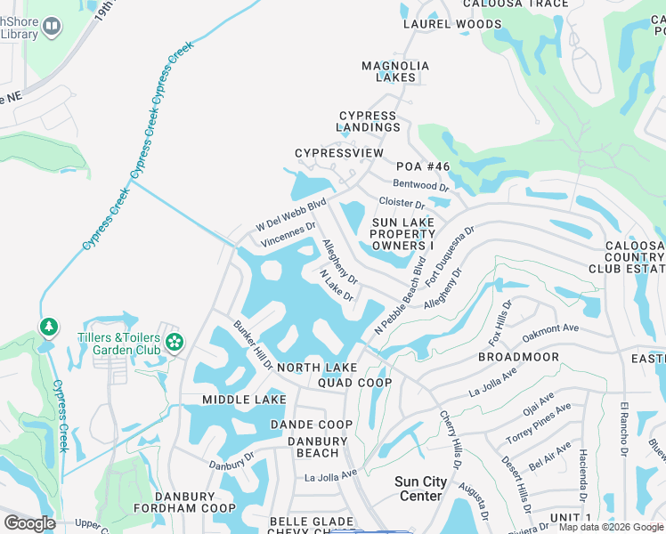 map of restaurants, bars, coffee shops, grocery stores, and more near 1530 Allegheny Drive in Sun City Center