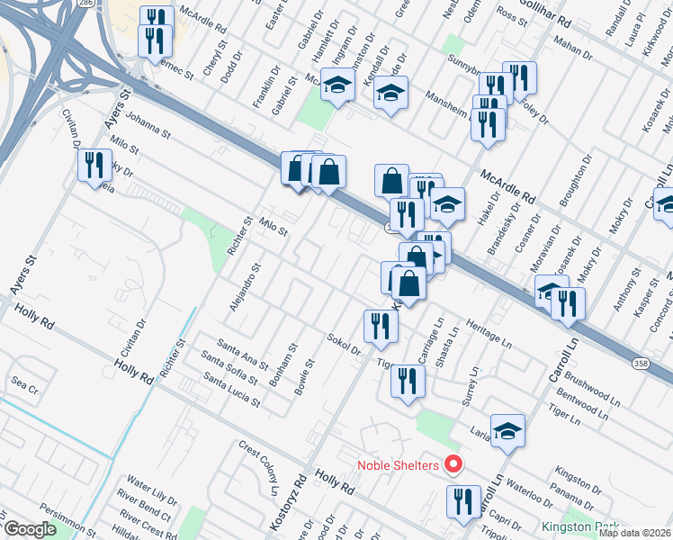 map of restaurants, bars, coffee shops, grocery stores, and more near 5226 Tolman Street in Corpus Christi