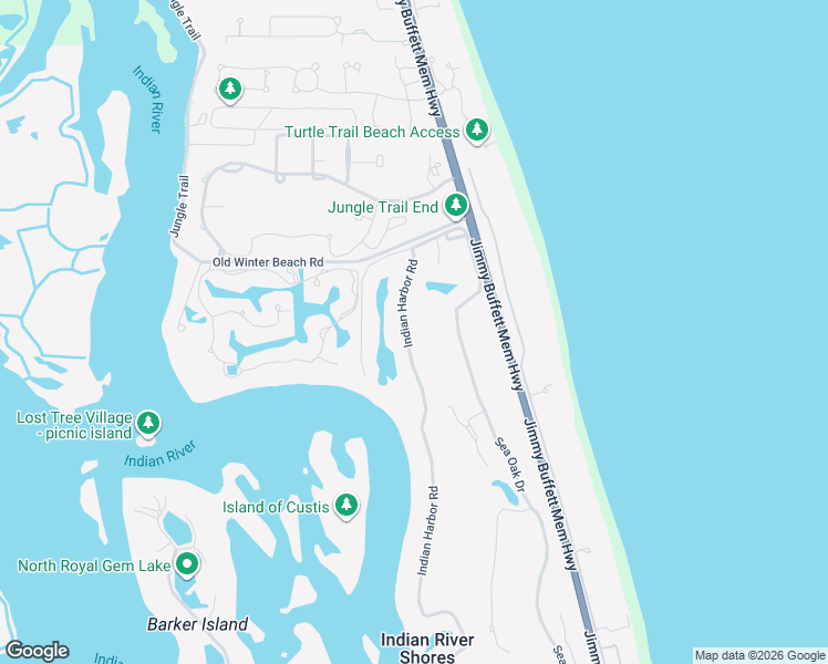 map of restaurants, bars, coffee shops, grocery stores, and more near 580 Indian Harbor Road in Indian River Shores
