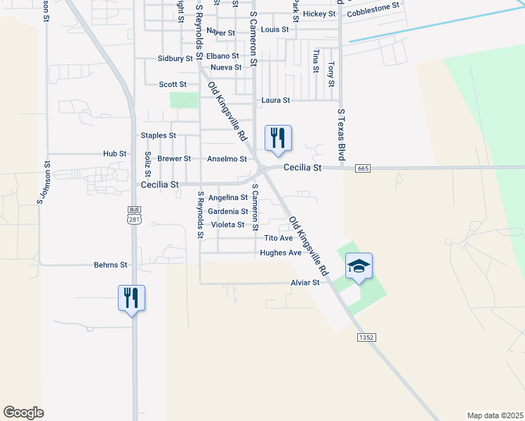 map of restaurants, bars, coffee shops, grocery stores, and more near 2555 South Cameron Street in Alice