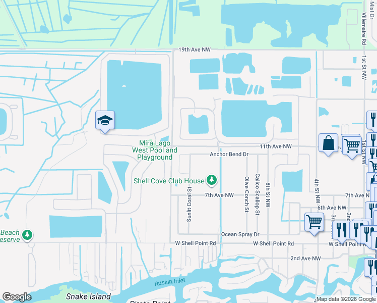 map of restaurants, bars, coffee shops, grocery stores, and more near 1301 Anchor Bend Drive in Ruskin