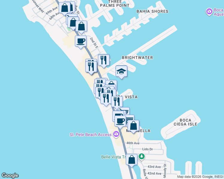 map of restaurants, bars, coffee shops, grocery stores, and more near 5301 Gulf Boulevard in St. Pete Beach