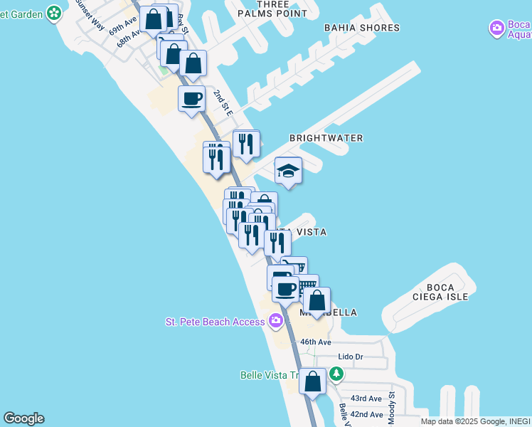 map of restaurants, bars, coffee shops, grocery stores, and more near 5301 Gulf Boulevard in St. Pete Beach