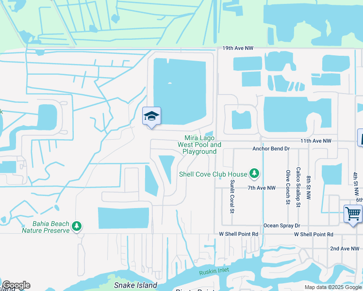 map of restaurants, bars, coffee shops, grocery stores, and more near 1618 Bonita Bluff Court in Ruskin
