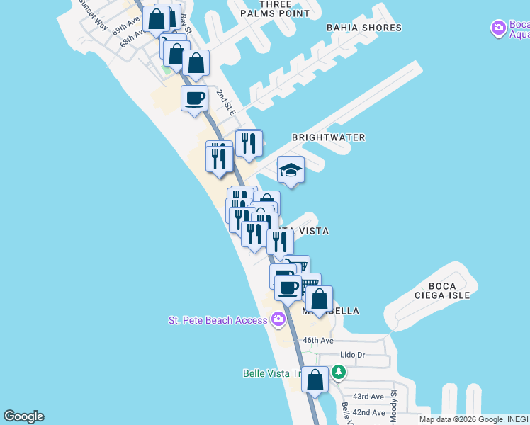 map of restaurants, bars, coffee shops, grocery stores, and more near 5301 Gulf Boulevard in St. Pete Beach