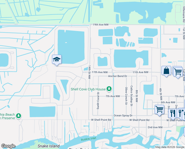 map of restaurants, bars, coffee shops, grocery stores, and more near 1301 Anchor Bend Drive in Ruskin
