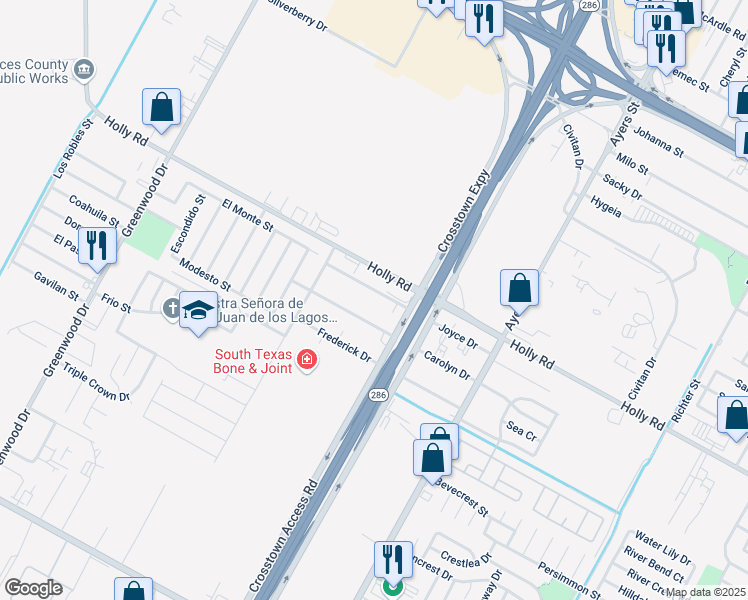 map of restaurants, bars, coffee shops, grocery stores, and more near 2109 Joyce Drive in Corpus Christi