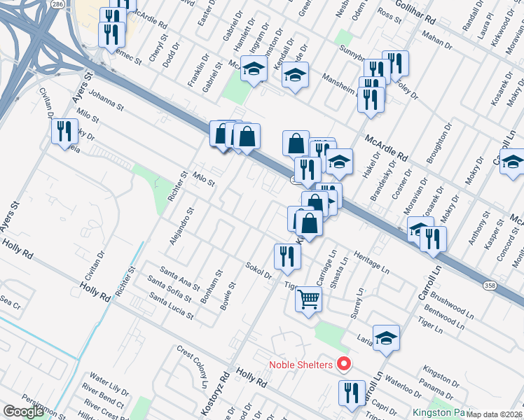 map of restaurants, bars, coffee shops, grocery stores, and more near 5226 Tolman Street in Corpus Christi