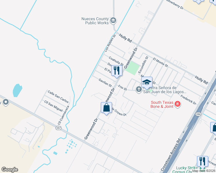 map of restaurants, bars, coffee shops, grocery stores, and more near 1525 Gavilan St in Corpus Christi