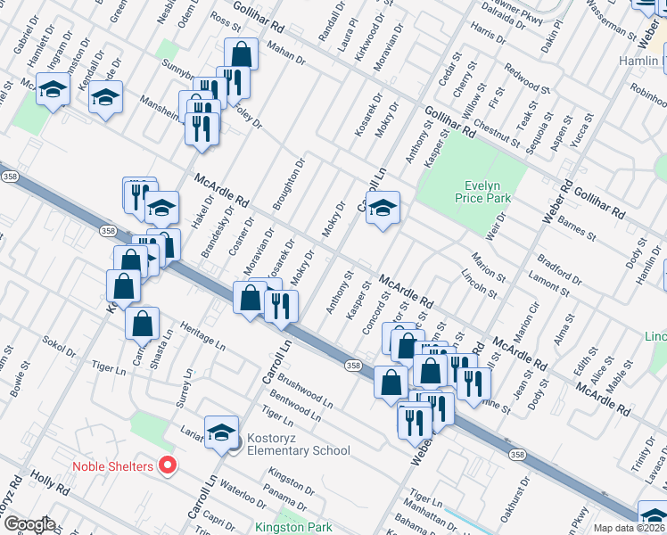 map of restaurants, bars, coffee shops, grocery stores, and more near 4922 Carroll Lane in Corpus Christi