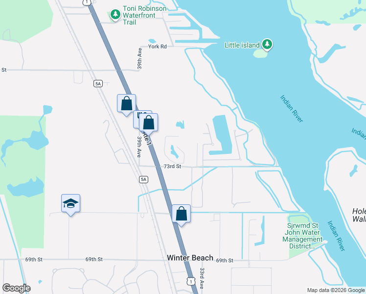 map of restaurants, bars, coffee shops, grocery stores, and more near 7350 35th Court in Vero Beach