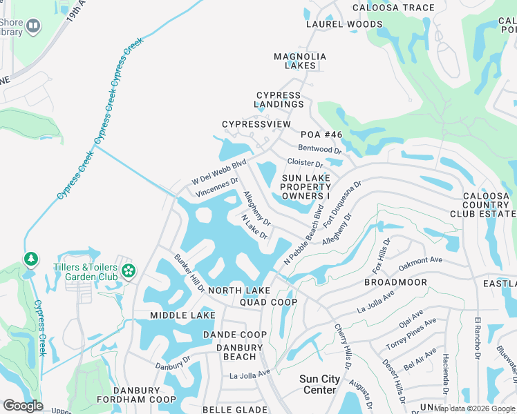 map of restaurants, bars, coffee shops, grocery stores, and more near 1530 Allegheny Drive in Sun City Center