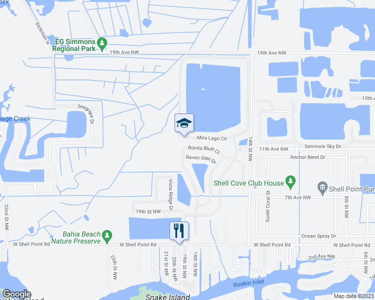 map of restaurants, bars, coffee shops, grocery stores, and more near 1652 Bonita Bluff Court in Ruskin