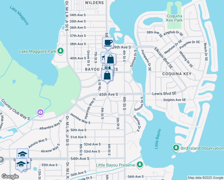 map of restaurants, bars, coffee shops, grocery stores, and more near 512 45th Avenue South in St. Petersburg