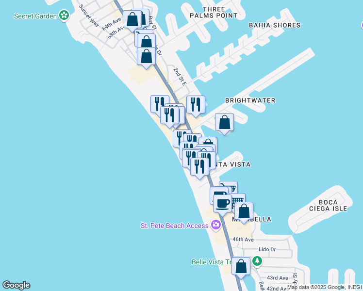 map of restaurants, bars, coffee shops, grocery stores, and more near 5396 Gulf Boulevard in St. Pete Beach
