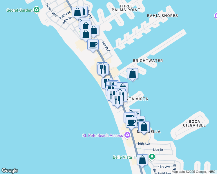map of restaurants, bars, coffee shops, grocery stores, and more near 5390 Gulf Boulevard in St. Pete Beach