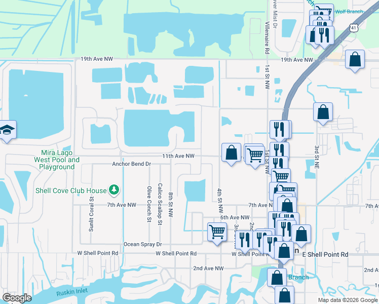map of restaurants, bars, coffee shops, grocery stores, and more near 609 Marion Hill Lane in Ruskin