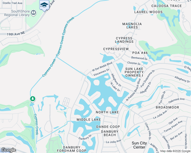 map of restaurants, bars, coffee shops, grocery stores, and more near 1615 Vincennes Drive in Sun City Center