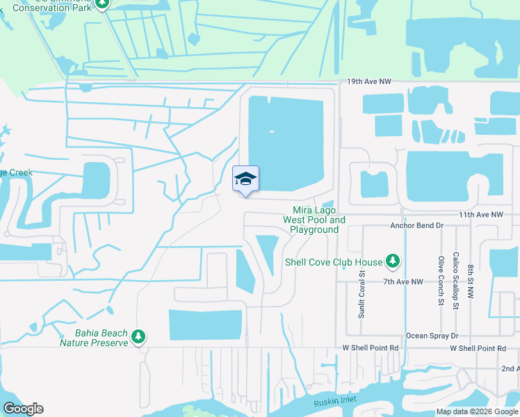 map of restaurants, bars, coffee shops, grocery stores, and more near 1822 Mira Lago Circle in Ruskin