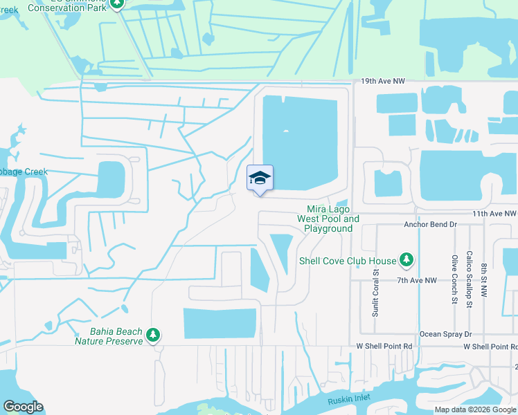 map of restaurants, bars, coffee shops, grocery stores, and more near 1655 Bonita Bluff Court in Ruskin