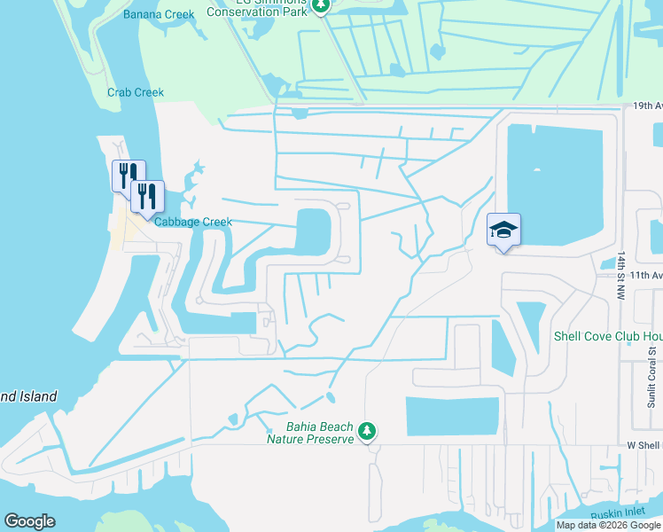 map of restaurants, bars, coffee shops, grocery stores, and more near 1034 Sea Grape Drive in Ruskin