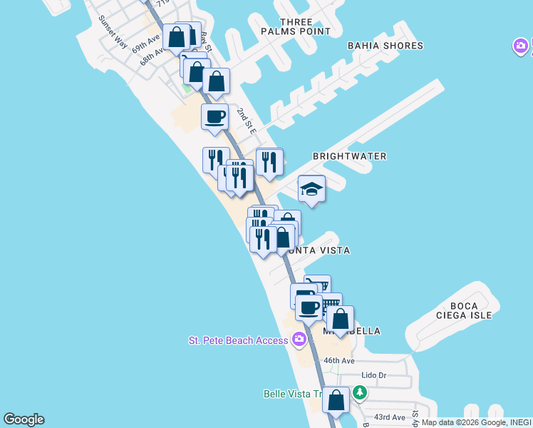map of restaurants, bars, coffee shops, grocery stores, and more near 5380 Gulf Boulevard in St. Pete Beach