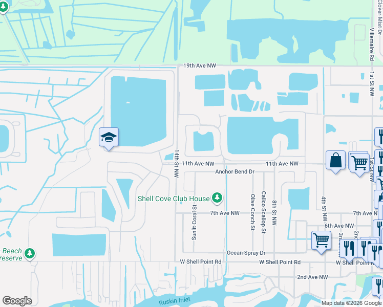 map of restaurants, bars, coffee shops, grocery stores, and more near 1056 Seminole Sky Drive in Ruskin