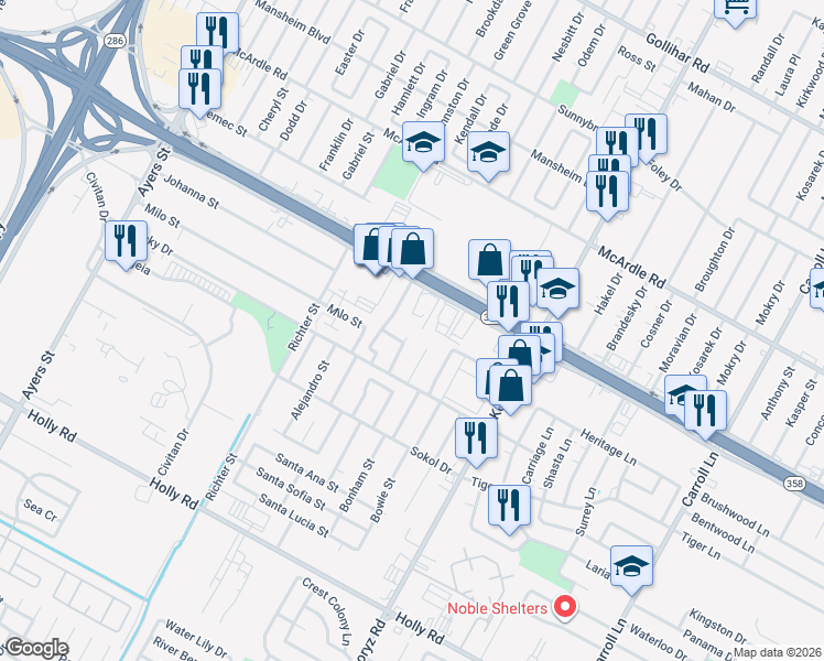 map of restaurants, bars, coffee shops, grocery stores, and more near 5202 Glenmont Drive in Corpus Christi