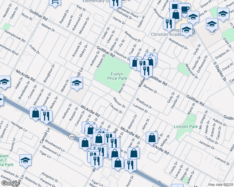 map of restaurants, bars, coffee shops, grocery stores, and more near 3817 Lamont Street in Corpus Christi