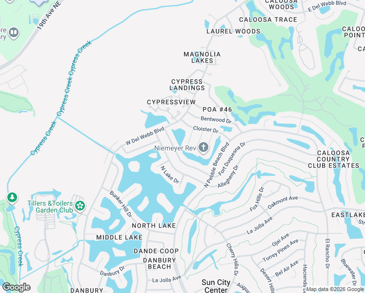 map of restaurants, bars, coffee shops, grocery stores, and more near 1804 Adrean Place in Sun City Center