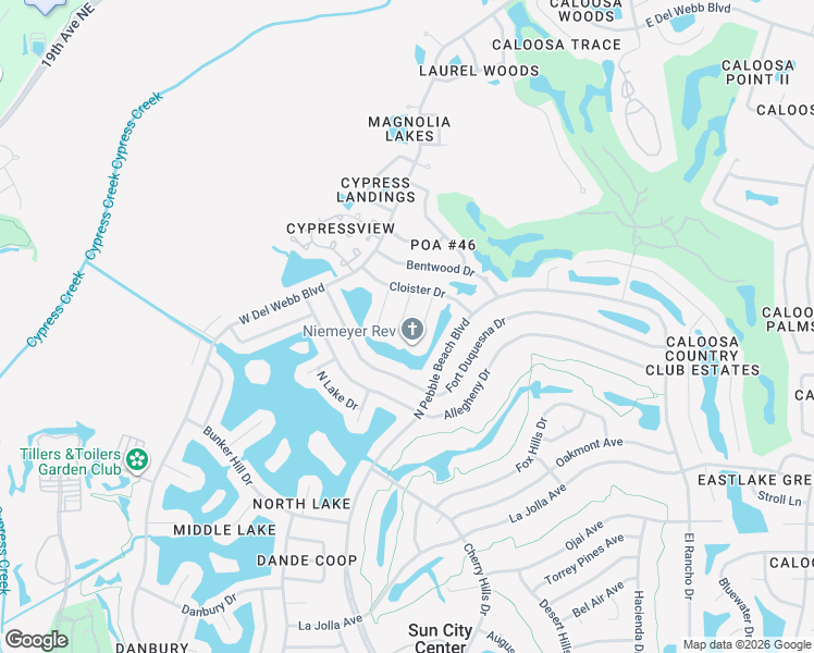 map of restaurants, bars, coffee shops, grocery stores, and more near 1807 Butterfly Place in Sun City Center