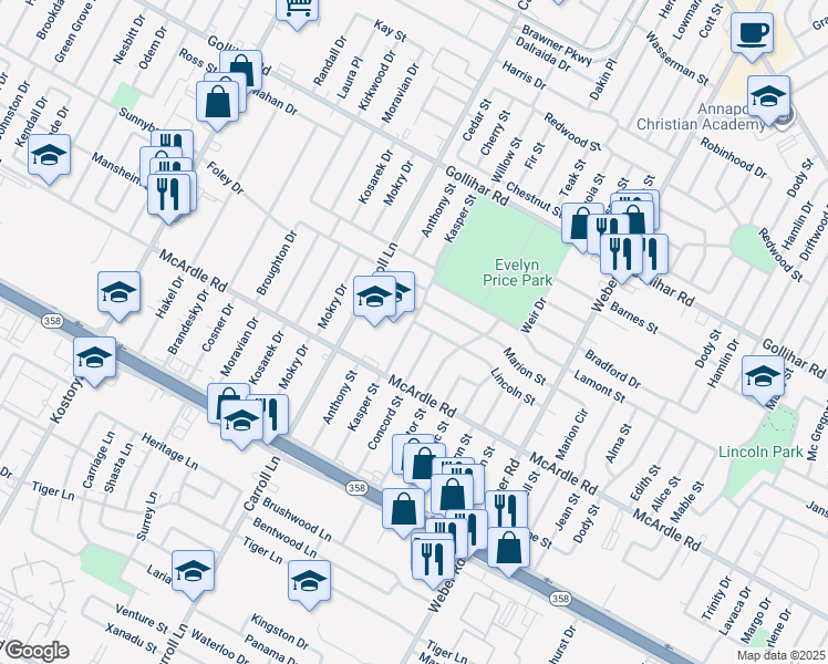 map of restaurants, bars, coffee shops, grocery stores, and more near 4806 Kasper Street in Corpus Christi