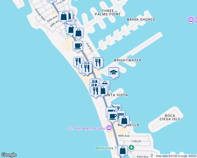 map of restaurants, bars, coffee shops, grocery stores, and more near 5445 Gulf Boulevard in St. Pete Beach