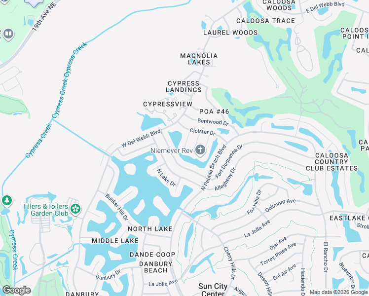 map of restaurants, bars, coffee shops, grocery stores, and more near 1802 Adrean Place in Sun City Center
