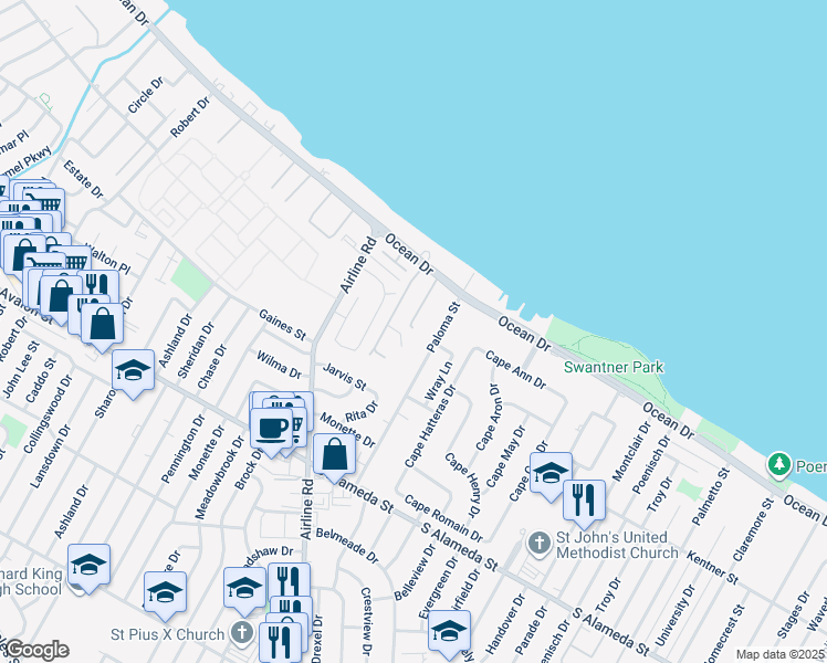 map of restaurants, bars, coffee shops, grocery stores, and more near 4891 Ocean Drive in Corpus Christi