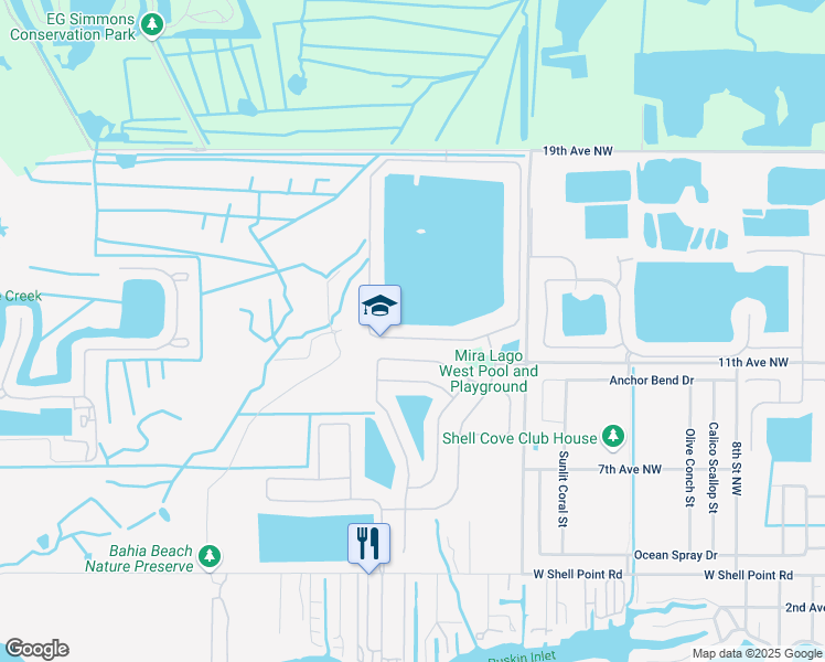 map of restaurants, bars, coffee shops, grocery stores, and more near 1828 Mira Lago Circle in Ruskin