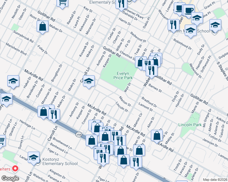 map of restaurants, bars, coffee shops, grocery stores, and more near 3754 Marion Street in Corpus Christi
