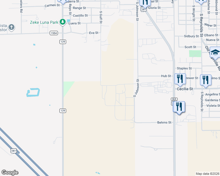 map of restaurants, bars, coffee shops, grocery stores, and more near South Gulf Street in Alice