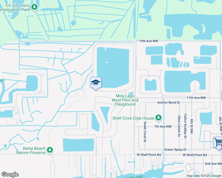 map of restaurants, bars, coffee shops, grocery stores, and more near 1838 Mira Lago Cir in Ruskin