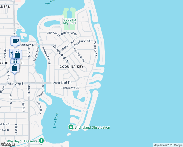map of restaurants, bars, coffee shops, grocery stores, and more near 4400 Beach Drive Southeast in St. Petersburg