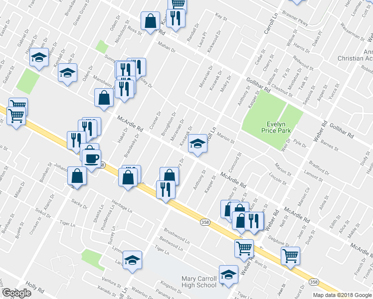 map of restaurants, bars, coffee shops, grocery stores, and more near 4834 Mokry Drive in Corpus Christi